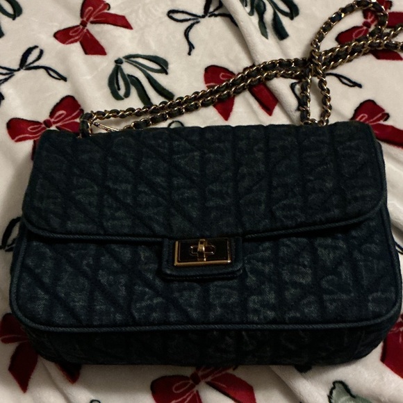 Karl Lagerfeld Teal Quilted Shoulder Bag with Gold Chain Strap